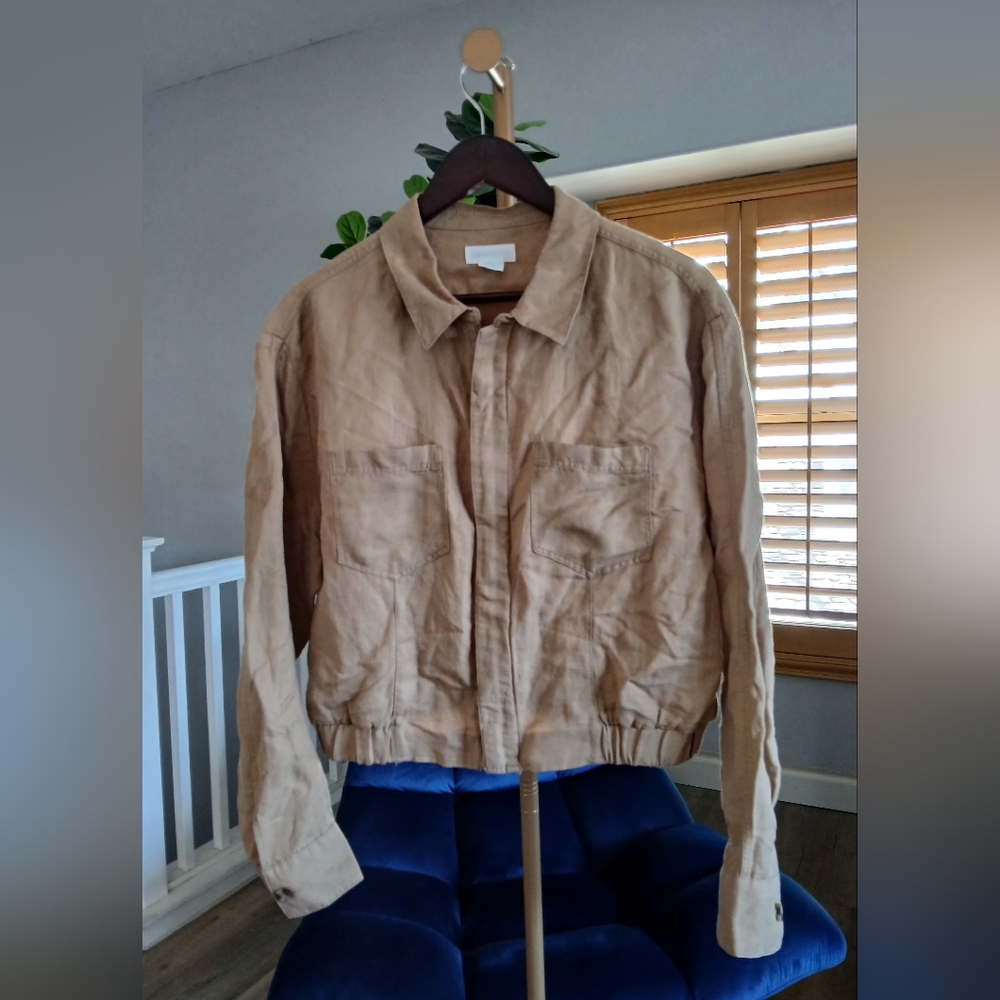 NWOT Cynthia Rowley linen-blend utility Jacket in Tan. Size L